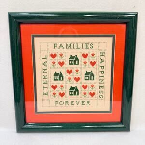 Completed Cross Stitch Matted Framed Glass Families Forever Eternal Happiness